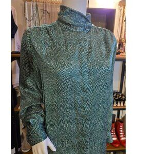 Vintage Green Printed Stylish Blouse size Large 12